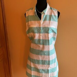 OLD NAVY Striped Sleeveless Aqua and White dress Shirt Size L